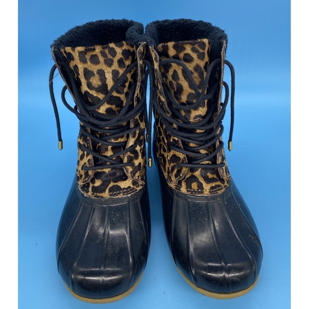 Sam Edelman Caldwell Leopard Calf Hair Duck Winter Boots Black Women's Size 9M